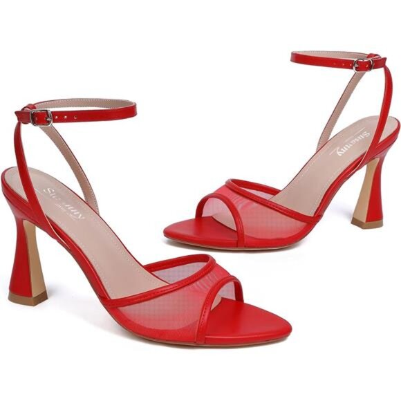 High Heels for Women Red Mesh - Picture 2 of 7